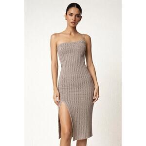 B44 Aya Muse Space Dye Bodycon Knit Dress XS‎ Taupe One Shoulder Cocktail Y2K